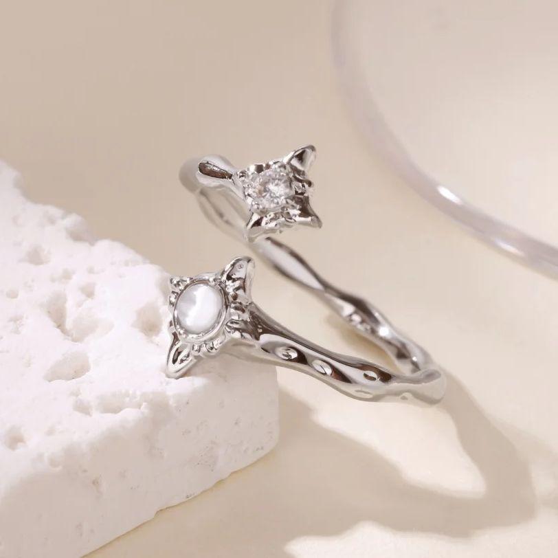 Zircon Flower Rings For Women Gold Double Flower Adjustable Stainless Steel Ring Wedding Party Christmas Jewelry Gift