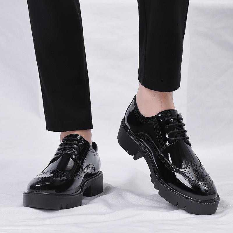 Platform High Heel 4/7/9 CM Height Increase Casual Men Brogue Patent Leather Shoe Man Oxford Dress Shoes Elevator Formal Wedding