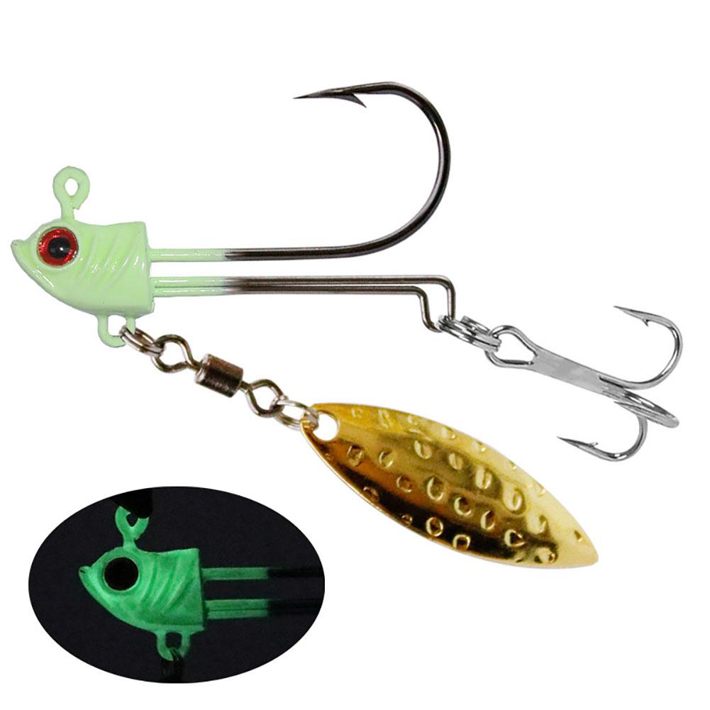 5pcs 7.2g/9.2g/16.4g Luminous Fishing Hooks With Willow Blades Jig Head Hook With Treble Hooks Fishing Tackle