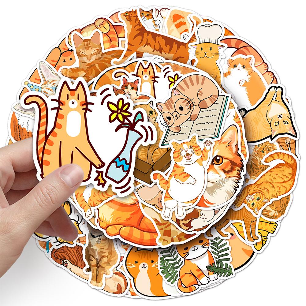 10/30/50pcs Kawaii Orange Cat Animal Stickers Cartoon Pets Ginger Cats Sticker DIY Notebook Water Bottle Phone Decoration Decals