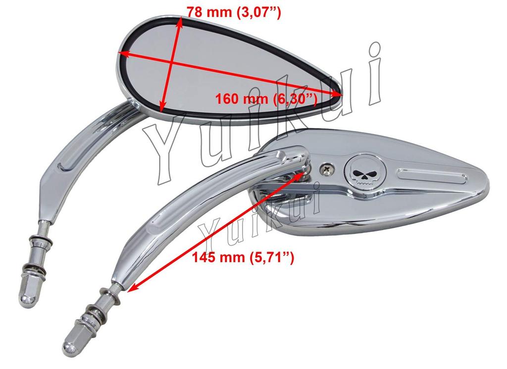 YUIKUI RACING Motorcycle Universal Mirror Motorcycle Aluminum Mirror Skull Chrome and Black Harley Mirror