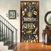 Black Gold Birthday Queen Door Cover Banner 71 X 35 Inch Happy Birthday Backdrop Photography Background Decoration for Women Girls Birthday Party