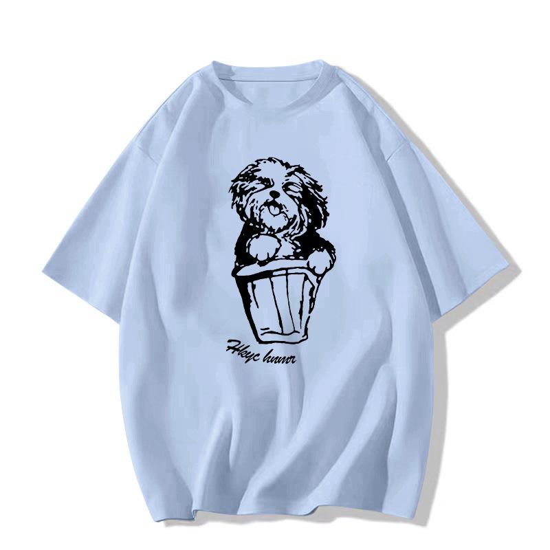 

Женская летняя хлопковая белая футболка свободного кроя в американском стиле 2025 3XL светло-синий