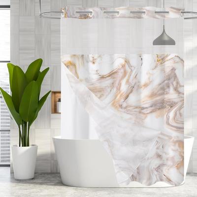 No Hooks Needed Marble Shower Curtain Set with Snap-in Liner, Modern Abstract Shower Curtains for Luxury Hotel Grade Spa-Like Bathroom Decor