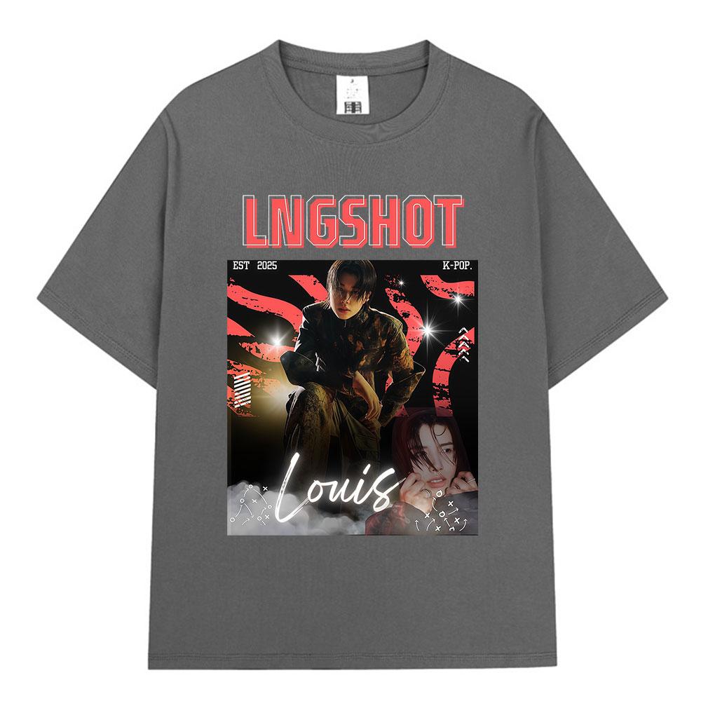 Korean Kpop Hip Hop Group Lngshot LOUIS Graphic Tshirt Unisex Women Clothing Fashion Oversized Short Sleeve Cotton Top Fan Gifts