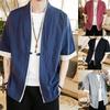 Moda męska japoński płaszcz Yukata Kimono znosić strój Tang Hanfu bawełna Vintage luźny top