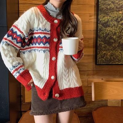 Y2K Sweet Argyle Wzór Dzianinowy Kardigan dla Dziewczynek Preppy Studentki Luźne Oversize Swetry Płaszcze Zima Jesień Topy