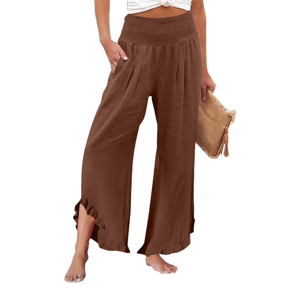 Womens Palazzo Pants Summer Casual Flowy Wide Leg Trousers Beach Travel Vacation Outfits