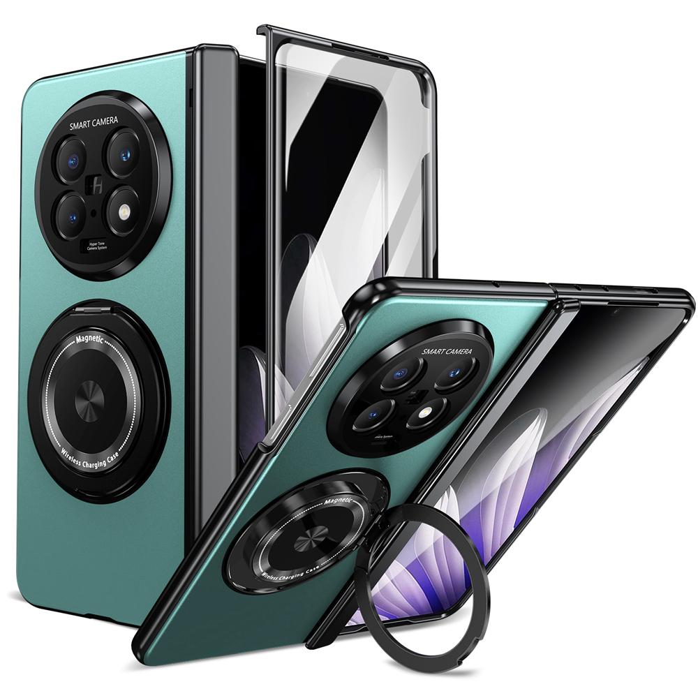 KEYSION 360° Rotating Magnetic Ring Stand Phone Case for MagSafe for OPPO Find N5 Hinge Phone Cover with Glass Screen Protector
