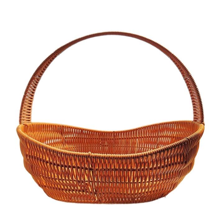 Rattan-Look Iron Frame Handbasket: Plastic Woven Flower, Vegetable, Shopping, Wedding Gift, Outdoor Restaurant Storage Basket.