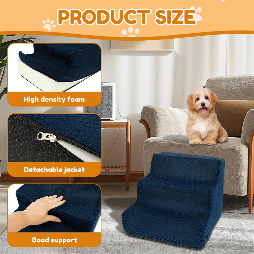 3 Step Dog Stair 10.63Inch High Sponge Pet Stair with Cloth Cover Removable Washable Pet Safety Ramp Pet Supplies Accessories