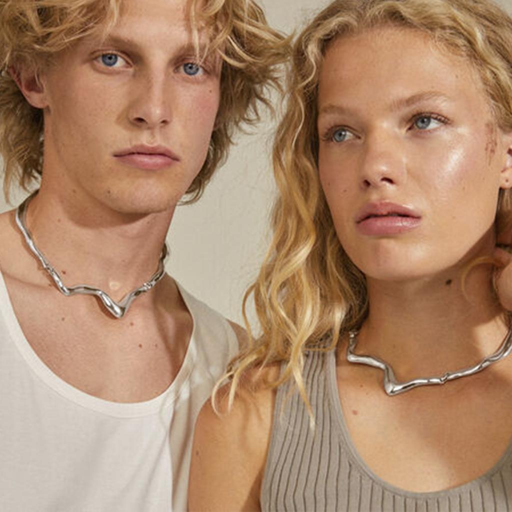 Liquid Metal Choker Men's Trendy Hip-Hop Niche Design Lava Collarbone Chain Necklace for Men