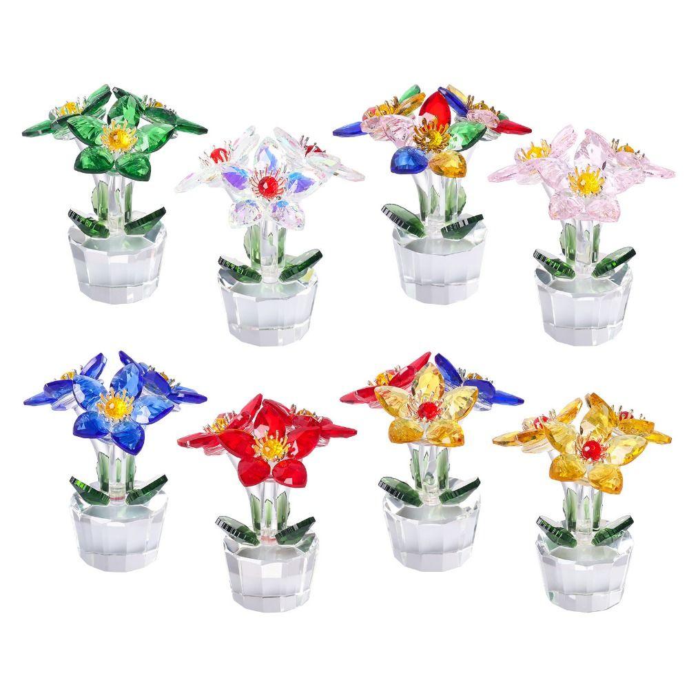 

Handcraft Mini Glass Flower Sculpture Clear Base Artificial Flower Figurine Table Decor Style 30