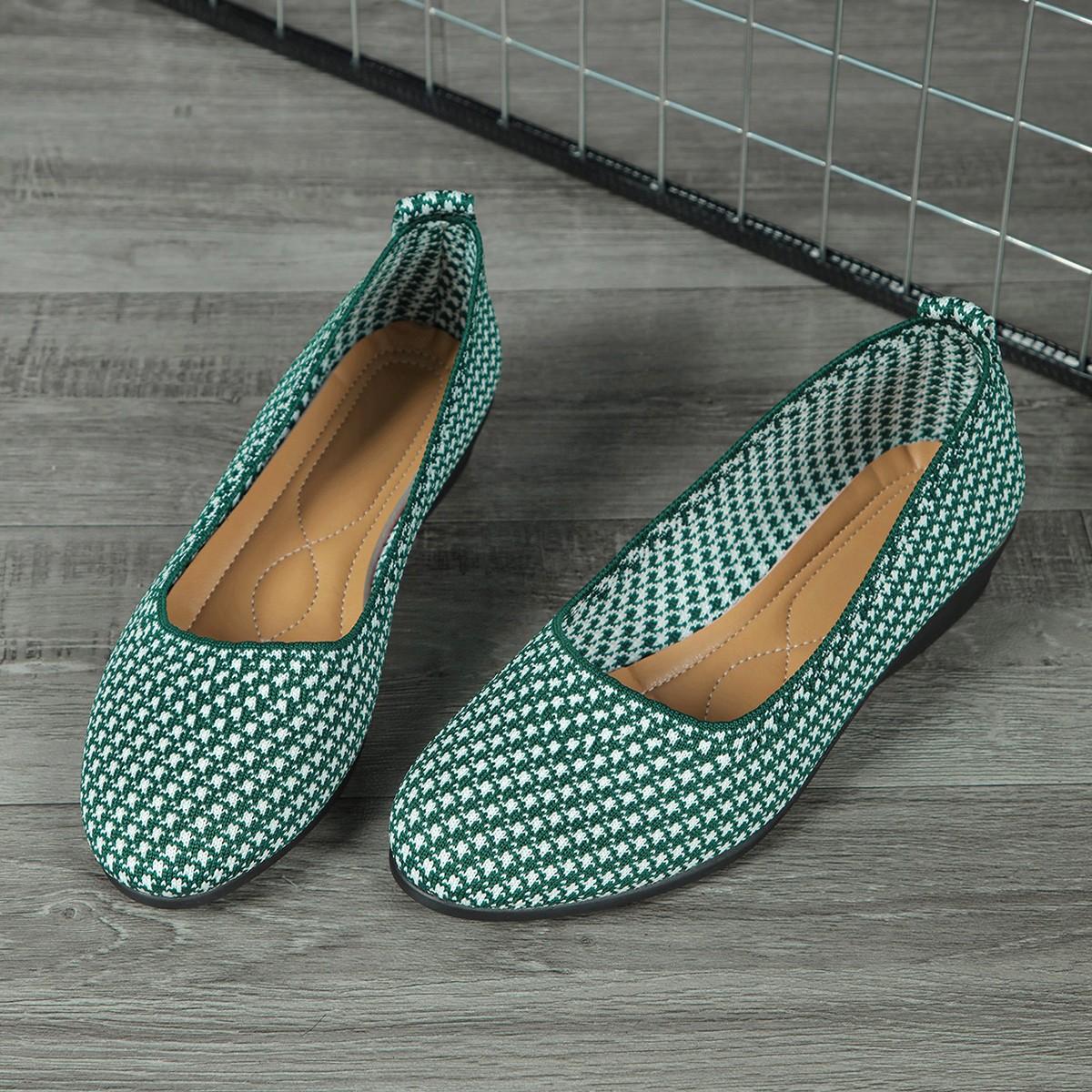 

Круглый носок с плоским дном и неглубоким горлом, одинарные трикотажные дышащие туфли-ленивцы, повседневная женская обувь 43 зелёный