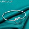 925 Sterling Silver Slät Runda Hjärta Armband Armband För Kvinnor Bröllop Förlovning Mode Charm Smycken