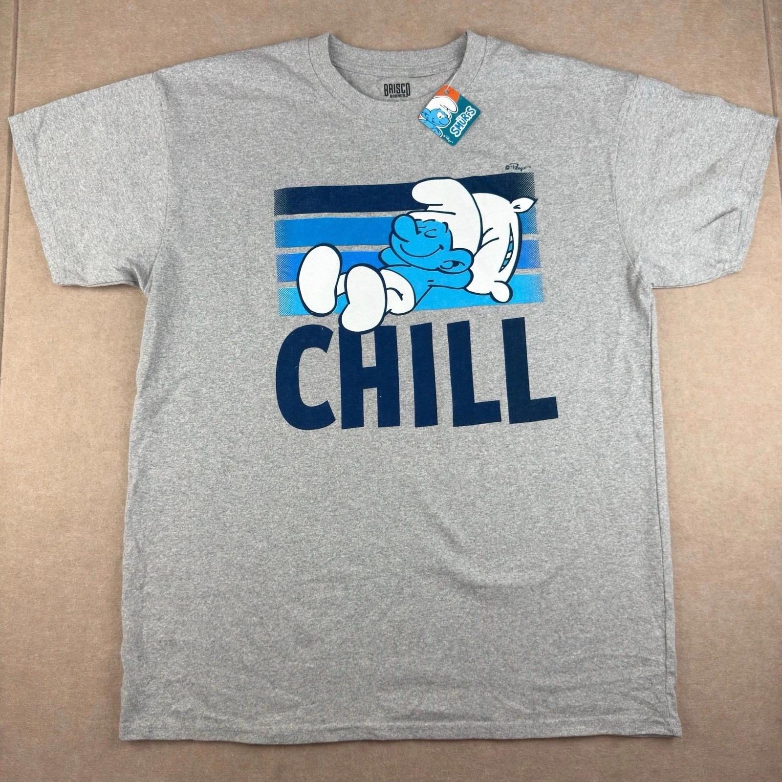 

Smurfs Shirt Men L Gray Graphic Tee Lazy Smurf Chill Quote Brisco Brands License S
