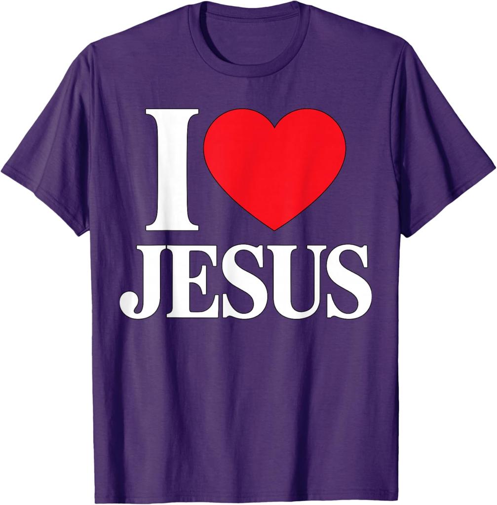 I Love Jesus Christian Faith Graphic T-Shirt Soft Cotton Casual Crew Neck Tee