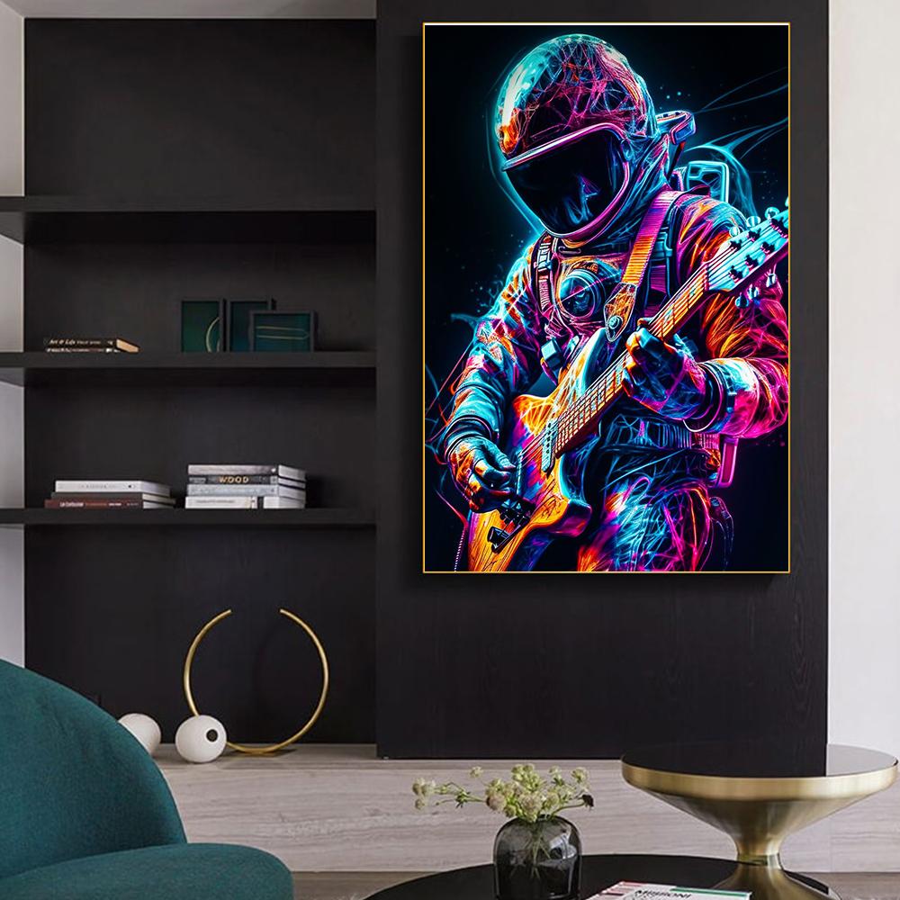 Astronauta colorato scarabocchio musica personaggio street art poster stampe moderne casa tela pittura soggiorno camera da letto immagini decorazione da parete