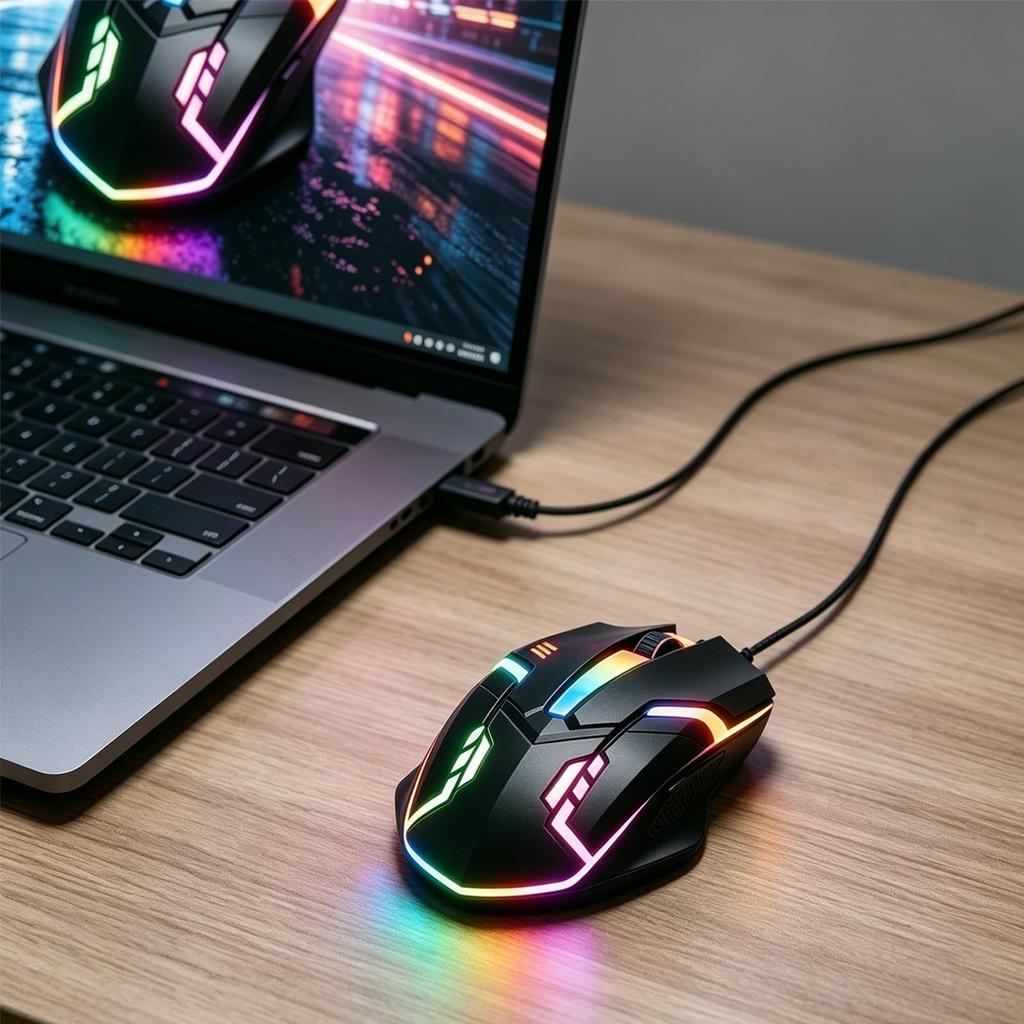 Padholds Gaming Mouse, Laptop Mouse, Wired Mouse. Features a 7-color Automatically Switching Backlight (breathing Effect), 1200 DPI Resolution, 3