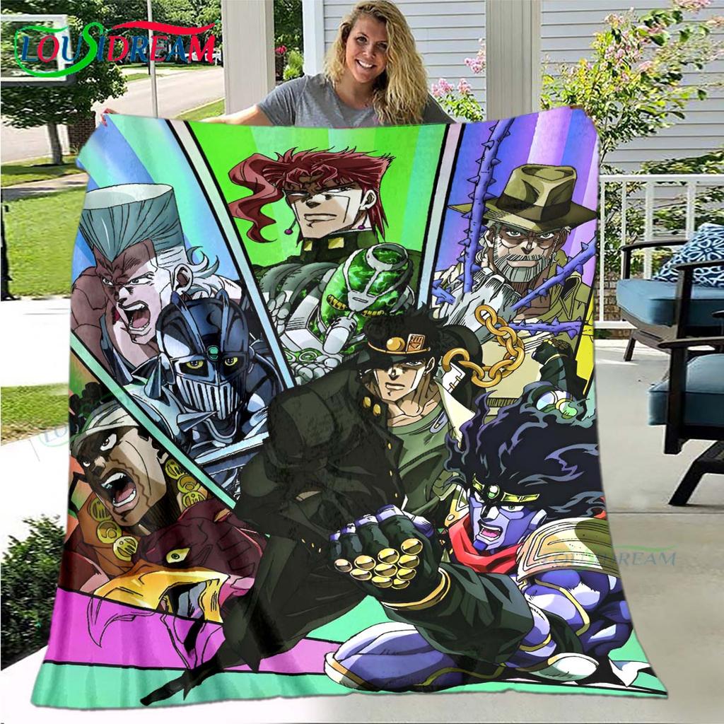 Cartoon J-JoJo’s Bizarre Adventure Blanket,Flannel Throw Blanket for Bed Sofa Picnic Office Hiking Leisure Nap Birthday Gift