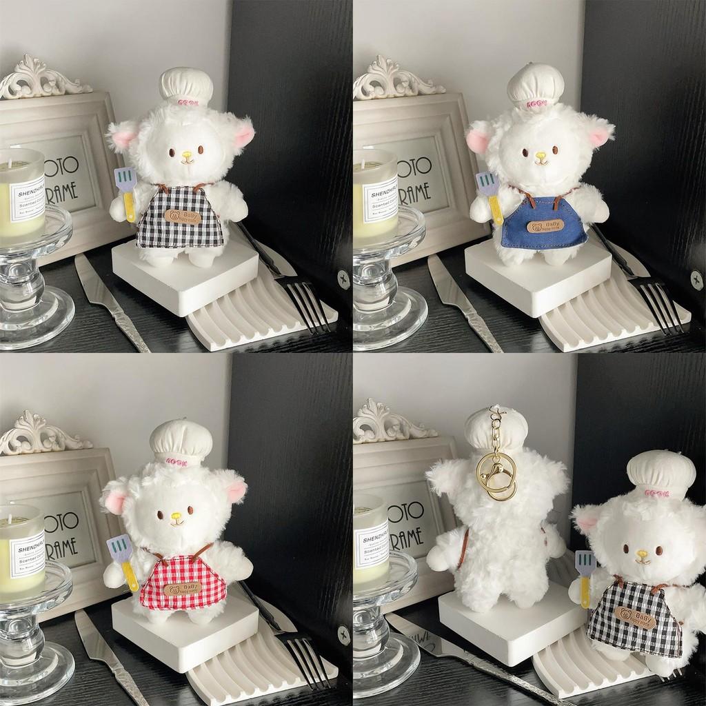 Niedliches Schaf-Koch Auto Zubehör Plüschtier Mit Karierter Schürze Für Kinder