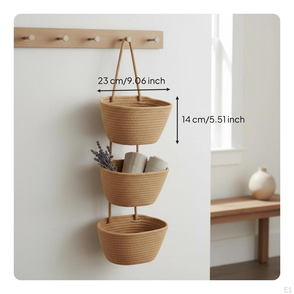 3 Tiers Hanging Basket SpaceSaving Woven Rope Storage Versatile Tiered Wall Organizer