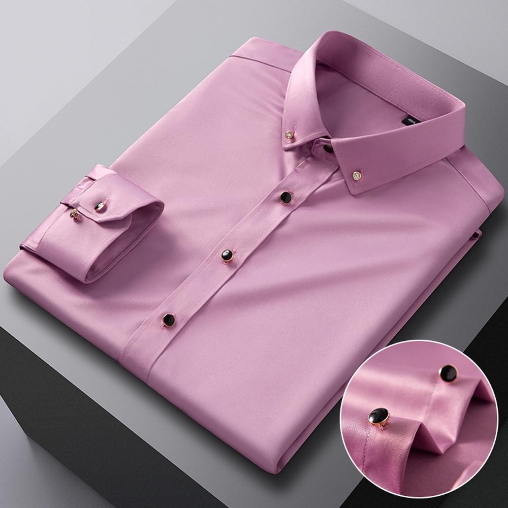 Men's Wrinkle Free Dress Shirts for Old Money Man Luxury 4-Way Stretch Long Sleeve Formal Diamond Button Up Wedding Prom Shirt