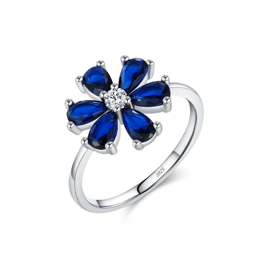MODIAN 925 Silver Exquisite Flowers Finger Rings Royal Blue Water Drop Luxury Ring For Women Aniversary Fine Jewelry