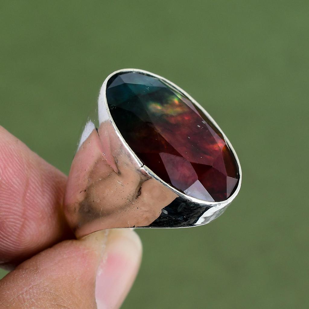 Faceted Ammolite Ring 925 Sterling Silver Ring Handmade Decent Ring Gemstone Jewelry Brand New Rings Engagement Gifts Available In Ring Size