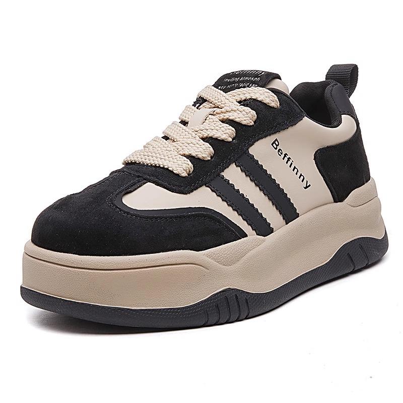 Platform Casual Women's Shoes Spring 2025 New Non-slip Sports Training Shoes Retro Lace-up Heightening Versatile Board Shoes