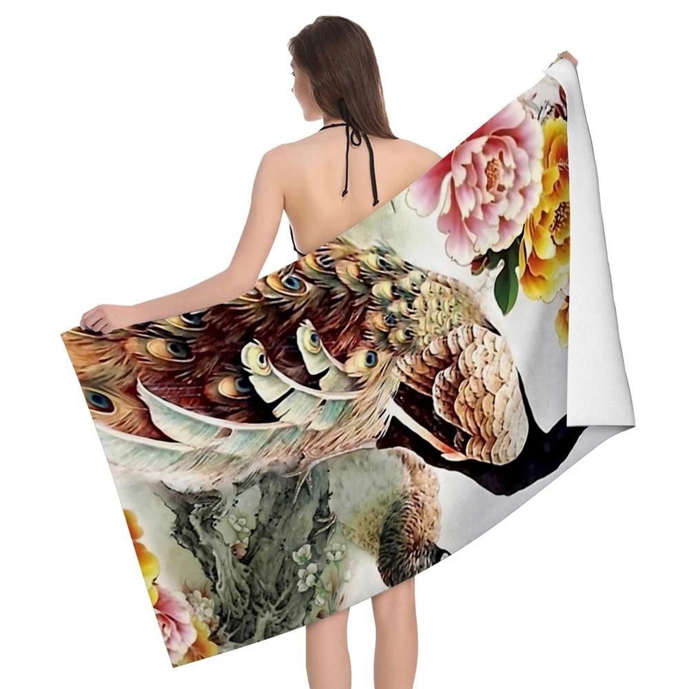 Peacock Beach Towel Wild Animal Bath Towel Sport Travel Camp Spa Gym Yoga Pool Towels Microfiber Shower Quick Dry Swimming Cover