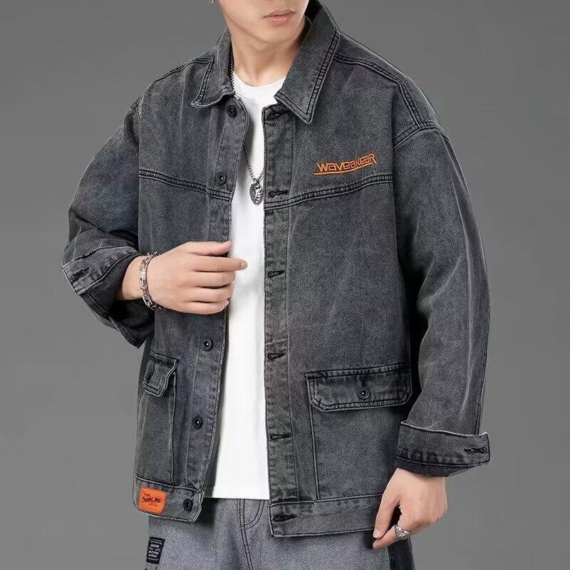 Veste en jean rétro pour homme - Streetwear décontracté Printemps/Automne, Col rabattu polyvalent, Style workwear élégant.