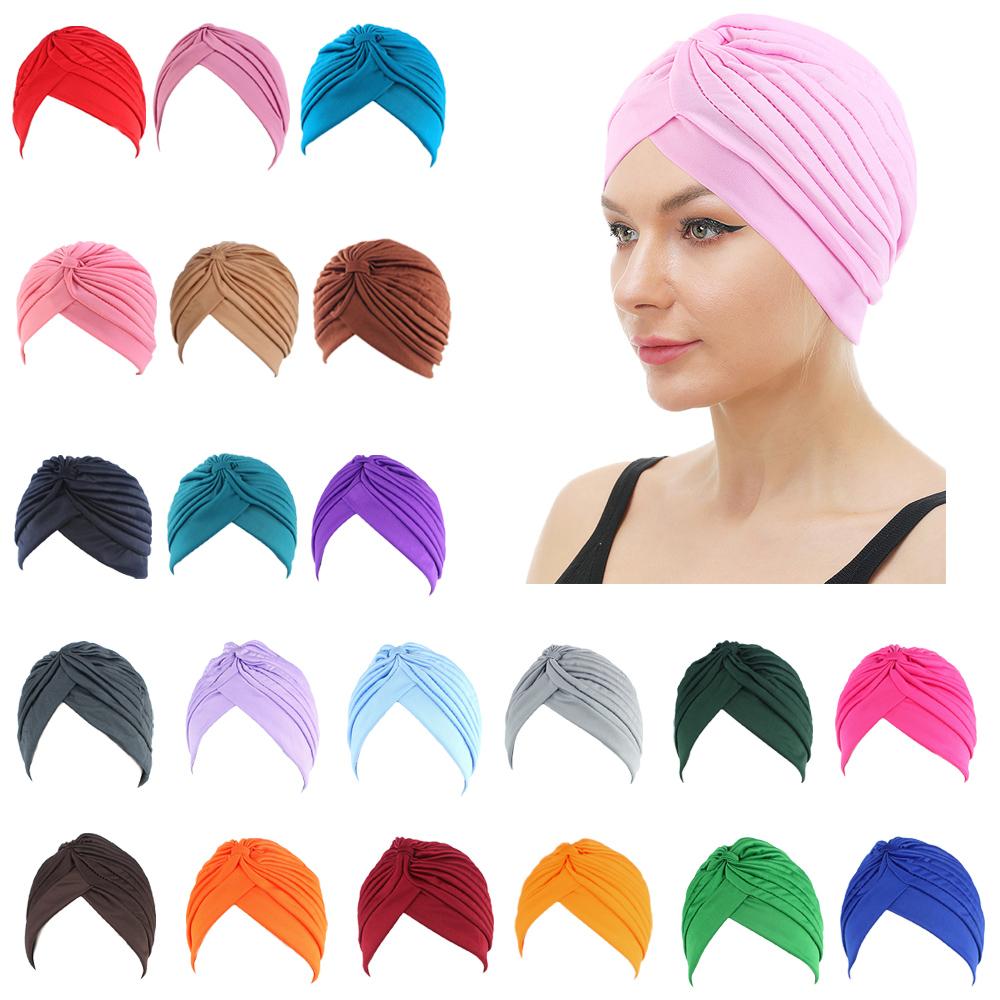 Indian Women Muslim Pleated Hijab Turban Bonnet Chemo Caps Underscarf Beanies Hair Loss Femme Cancer Hats Headwrap Scarf Covers