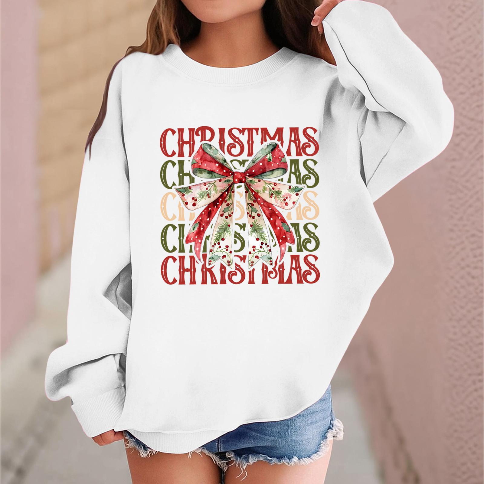 

Детский модный повседневный пуловер с длинными рукавами и свободного кроя с рождественским принтом 110 белый