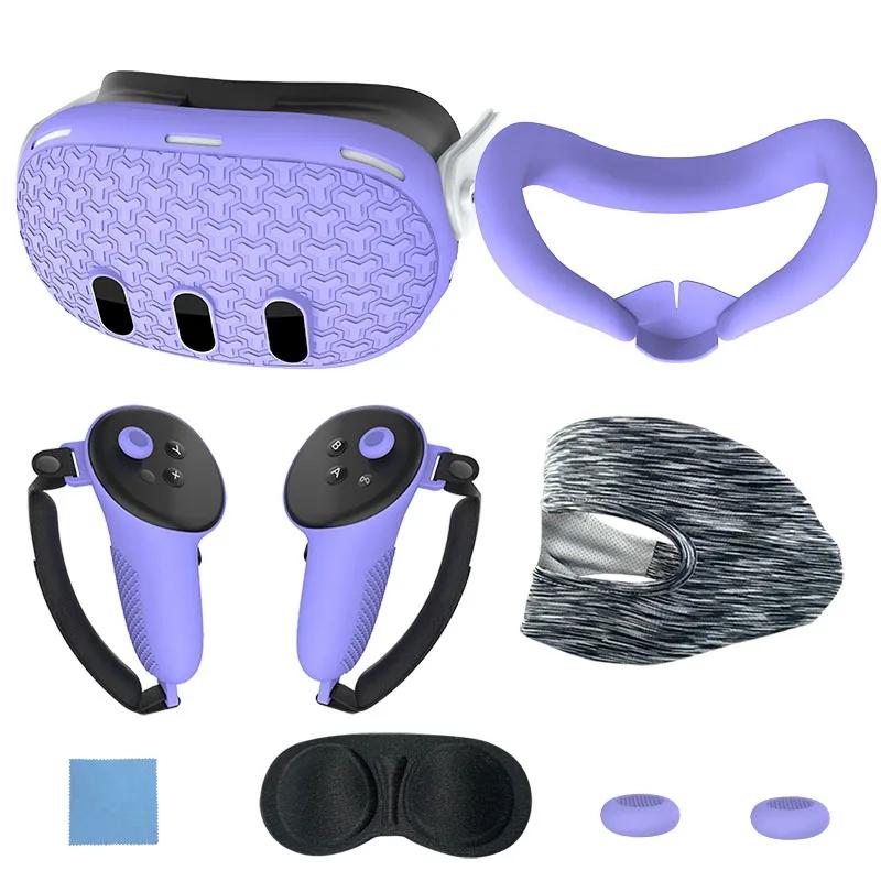 For Meta Quest 3 Accessories Silicone Protective Cover Shell Case VR Headset Head Face Cover Eye Pad VR Bag For Oculus Quest 3