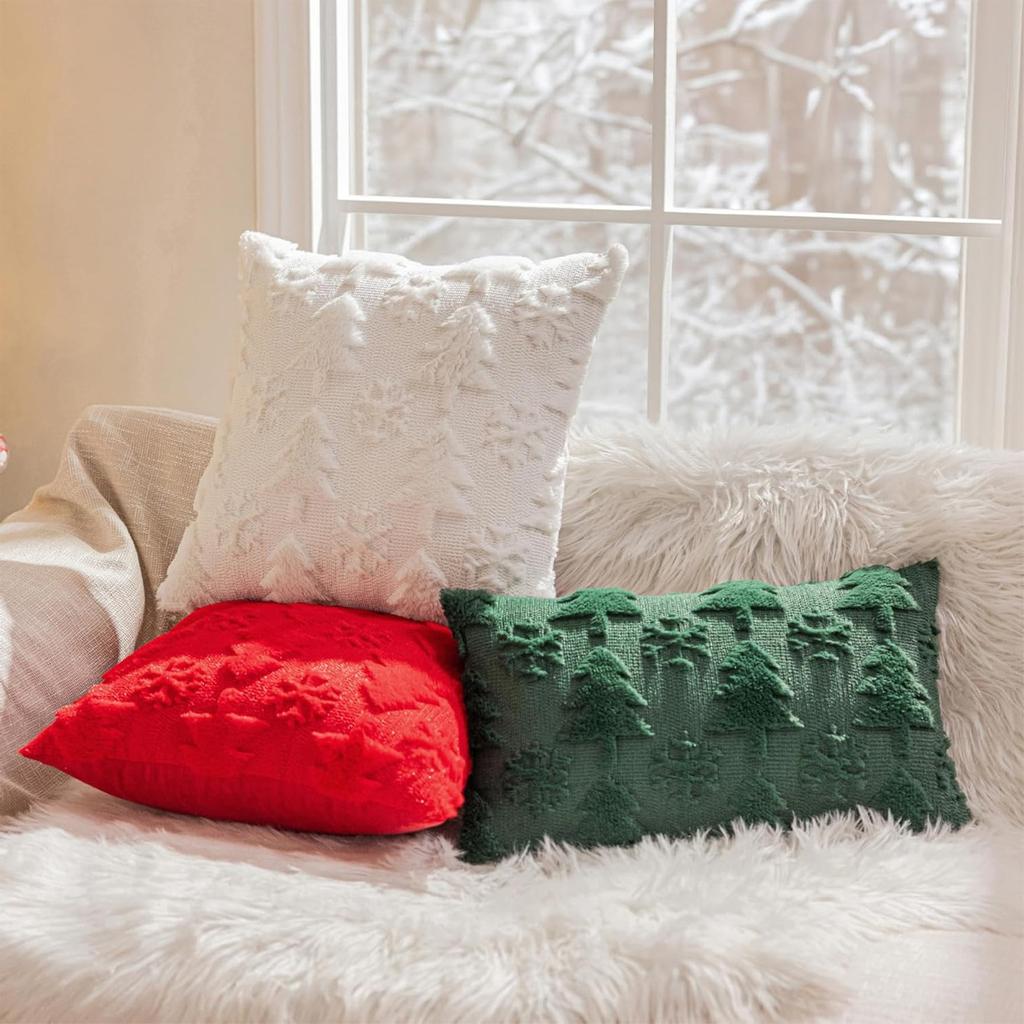Juleputetrekk Plysj Snøkrystall Juletre Broderi Stue Sofa Pute Festlig Selskap Dekorasjon Putetrekk