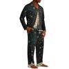 Men's Loose Fit Christmas Print Pajama Set with Button Down Top and Straight Leg Pants - Two Piece Holiday Sleepwear