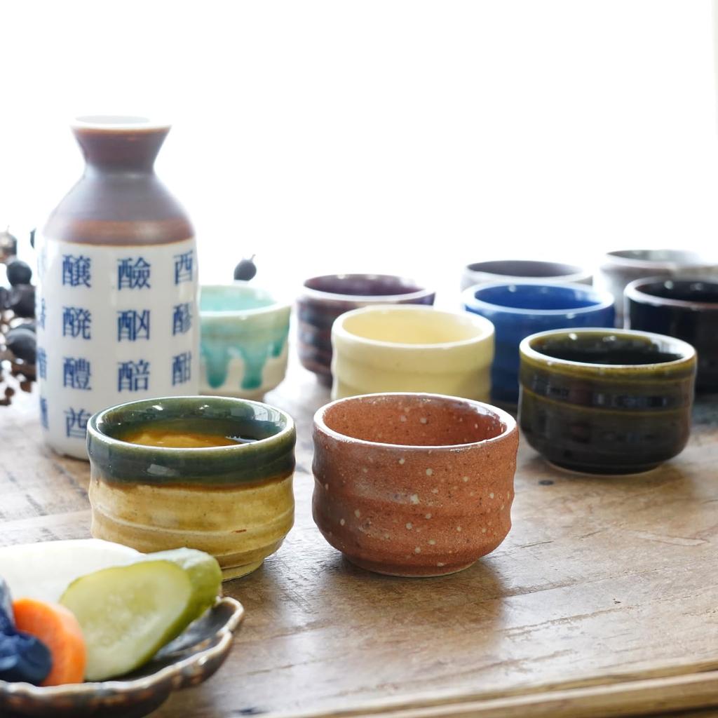 Fukubeya Mino ware glazed special sake cup choko set of 10 Standard design made in Japan Comes in a gift box Perfect for celebrations and presents -