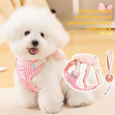 Dog Leash Bow Chest Strap for All Four Seasons, Small Dog Without Neck Constriction To Prevent The Leash From Breaking Free, Pet Garden