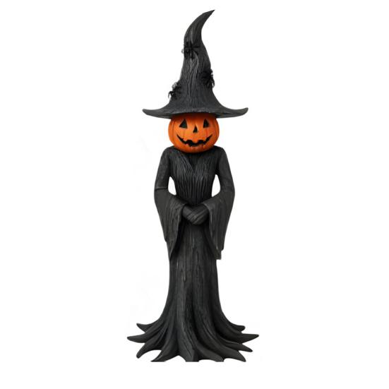 Halloween Witch Statue Gothic Resin Enchanting Witch Figurine with Pumpkin Head Desktop Ornament for Indoor Home Shelf Table Decor