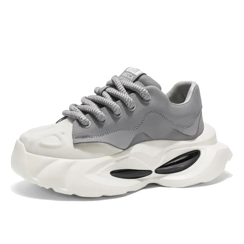 Chunky Sneakers Men Designer Soft Sole Sport Shoes Fashion Casual Microfiber Leather