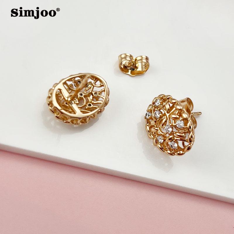 SIMJOO Creative Rose Gold Color Earrings for Ladies Fashion Personality Ball Zircon Earrings