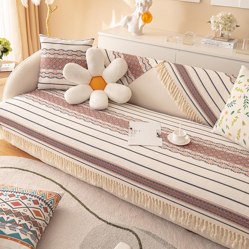 Cotton Linen Sofa Cushion Four Seasons Universal Bohemian Ethnic Ins Style Backrest Towel Full Cover Non-Slip Sofa Cover Slipcover