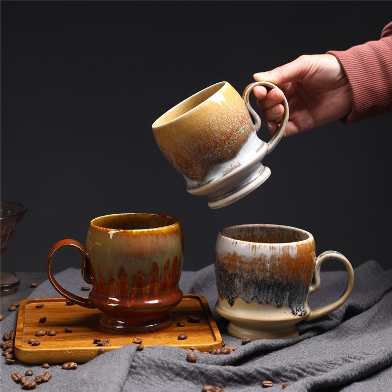 Tasse en céramique de grande capacité de style moyen-oriental Grand approvisionnement Tasse à eau à glaçure changeante au four Tasse à café rétro