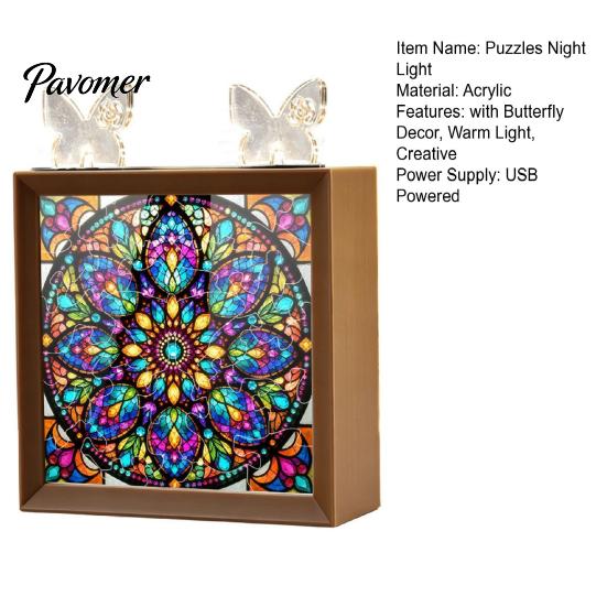 Romantic Warm Light Decor DIY Acrylic Puzzles Night Light, Hand-Assembled Jigsaw Lamp with Butterfly Decor, Atmosphere for Room Creative Handmade LED