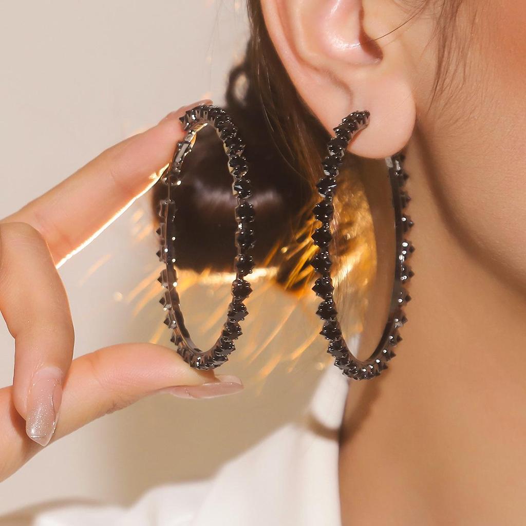 Luxury Rhinestone Hoop Earrings: Simple, Fashionable, and Exaggerated Design for Women