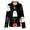 Women's Halloween Printed Casual Half-Open Collar Long Sleeve Shirt