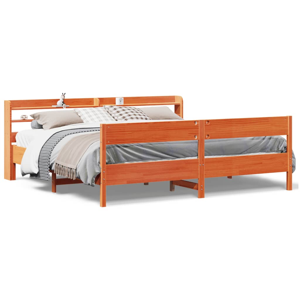 Vidaxl Bed Frame Without Mattress, Waxed Brown, 180X200 Cm, Solid Pine