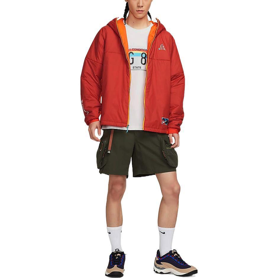 Nike ACG Therma-Fit ADV Color Block Letter Print Hooded Zip Cotton Jacket Men Jacket Crimson FD4055-668