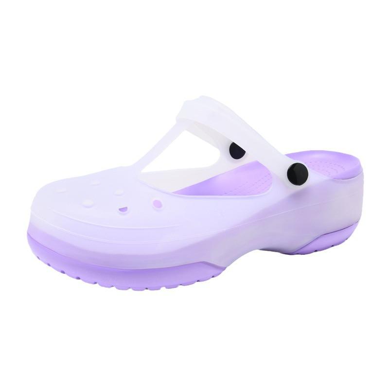 Color Block Clog Sandals - Closed Toe, Thick Sole, Non-Slip, Wear-Resistant